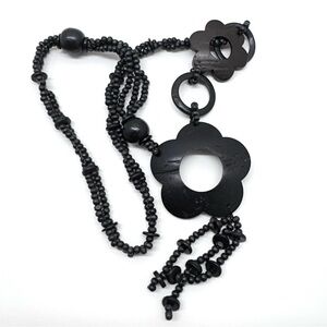 Asymmetrical Wooden Beaded Flower Chunky Bold Necklace